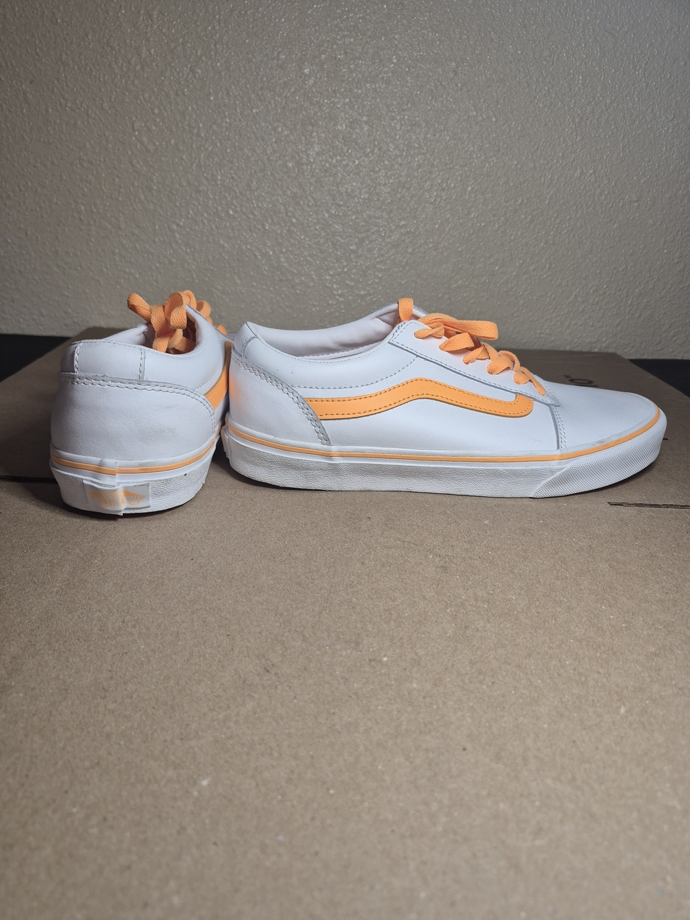 White Sneakers with Orange Accent - Classic Low Top